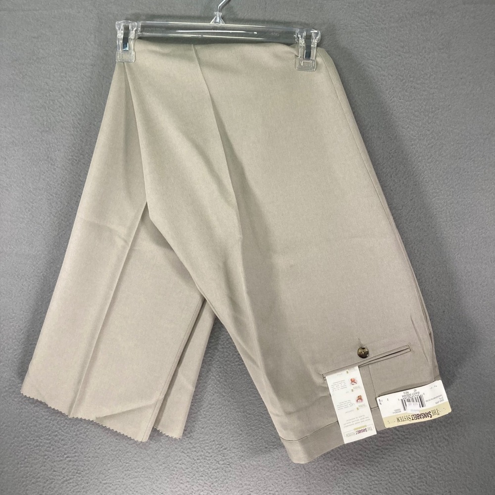 Sansabelt System Mens 42x32‎ Beige Dacron Polyester Pleated Dress Pants Trousers